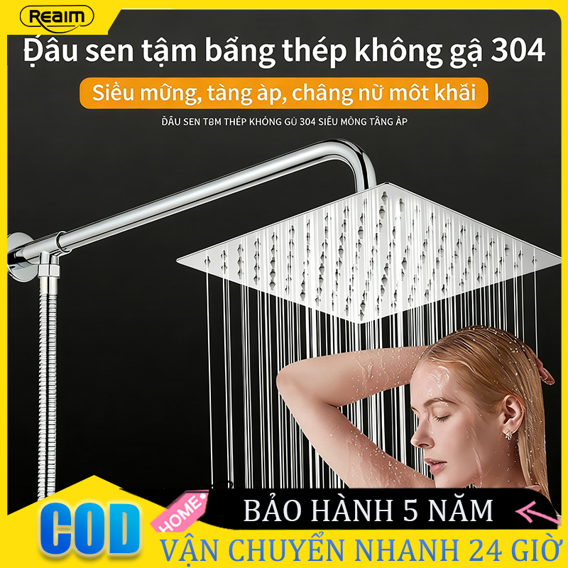 Đủ bộ bát sen VUÔNG Dây sen tắm đứng inox 304 bền đẹp LOẠI CẦN DÀI 47CM bằng Inox sáng bóng tiện lợi gồm bát sen cần tre