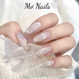 (Tặng hộp,keo) Nail Box Thiết Kế Mắt Mèo Ombre Phối Nơ Dễ Thương Chụp Kỉ Yếu M49