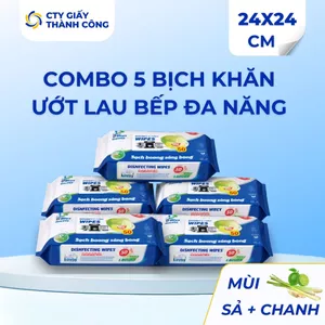 Combo Khăn Ướt Lau Bếp Đa Năng Lovely 50 Tờ 24x24cm Sạch Bong Sáng Bóng - Cty Giấy Thành Công
