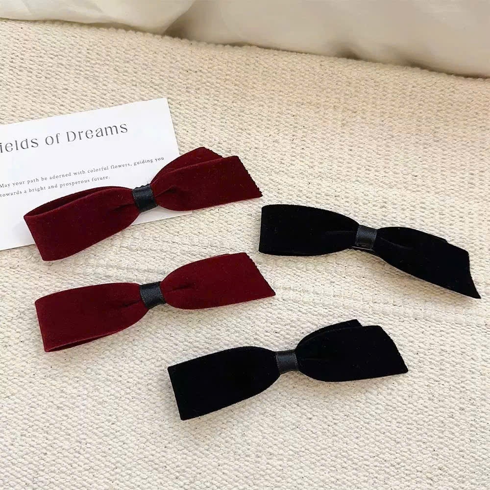 LEZA - Set 2 Kẹp Mái Mỏ Vịt Nơ Nhung, Phong Cách Tiểu Thư Nhẹ Nhàng Xinh Xắn. Phong Cách Hàn Quốc