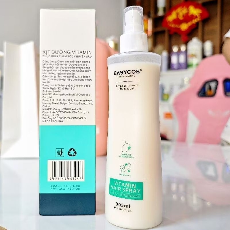 Xịt Dưỡng Tóc Easycos Vitamin Hair Spray 305ml. Chăm sóc tóc, phục hồi hư tổn.