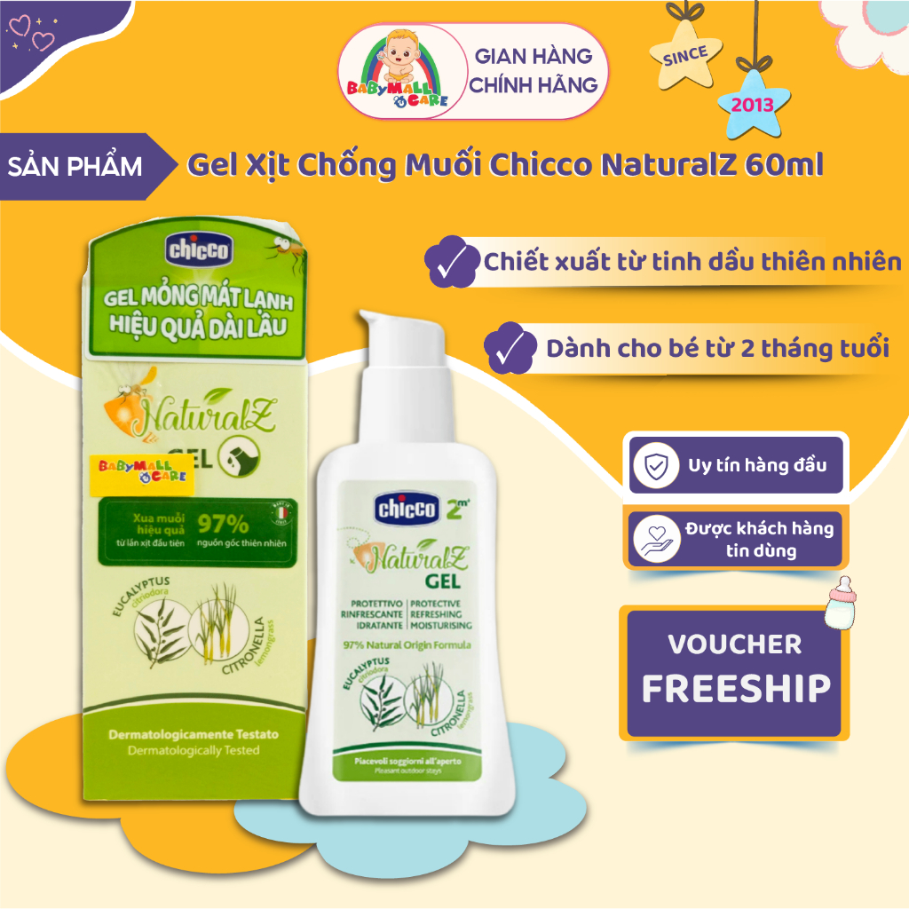 Gel Xịt Chống Muối Bảo Vệ Da Chicco NaturalZ 60ml Dưỡng Ẩm, Xua Muỗi Cho Bé | Babymall & Care