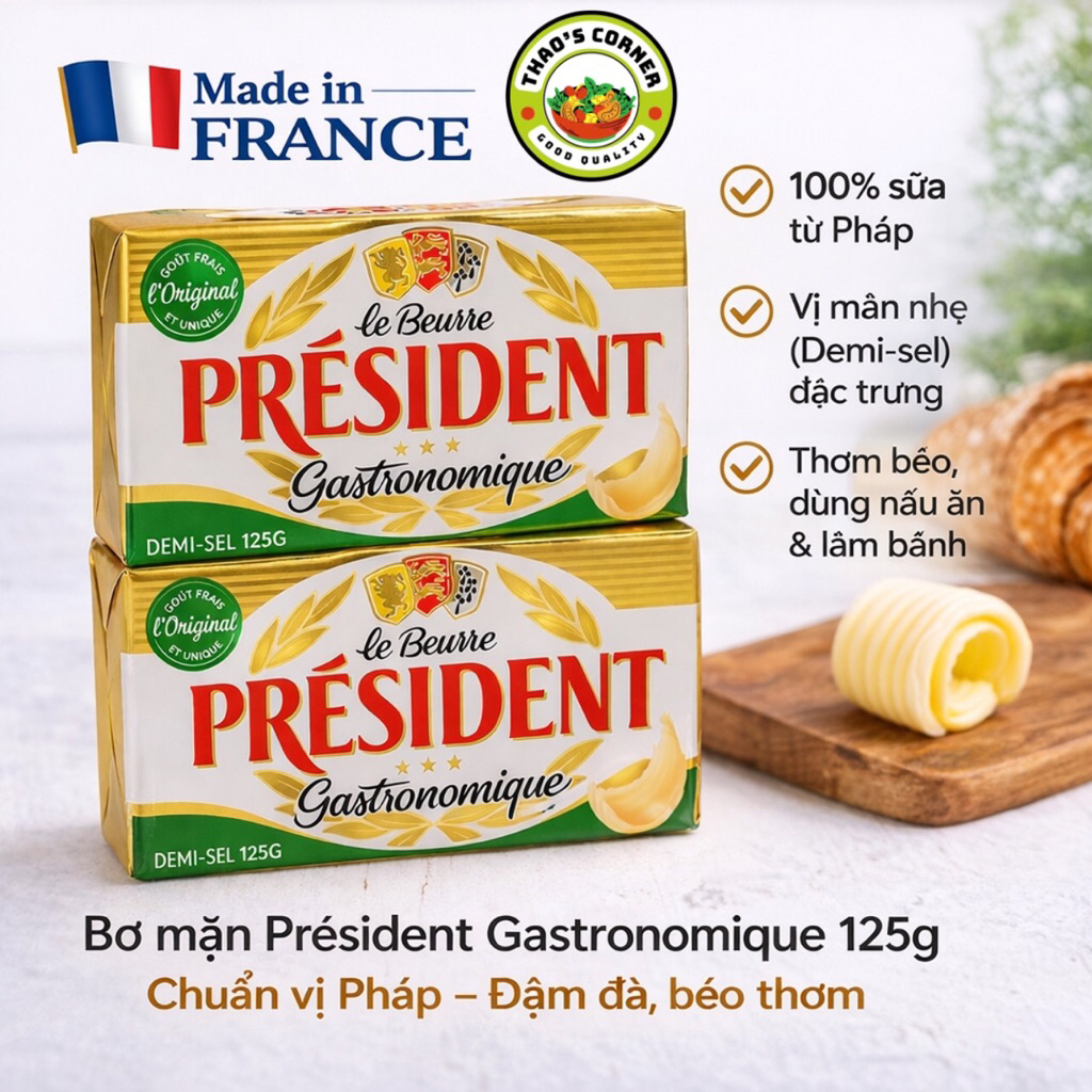 [Không ship thường 1Pcs] {Date 10/2026}[Giao miền Nam ]  Bơ Mặn Pháp 125g | Demi - Sel | Béo Thơm Chuẩn Âu làm Bánh