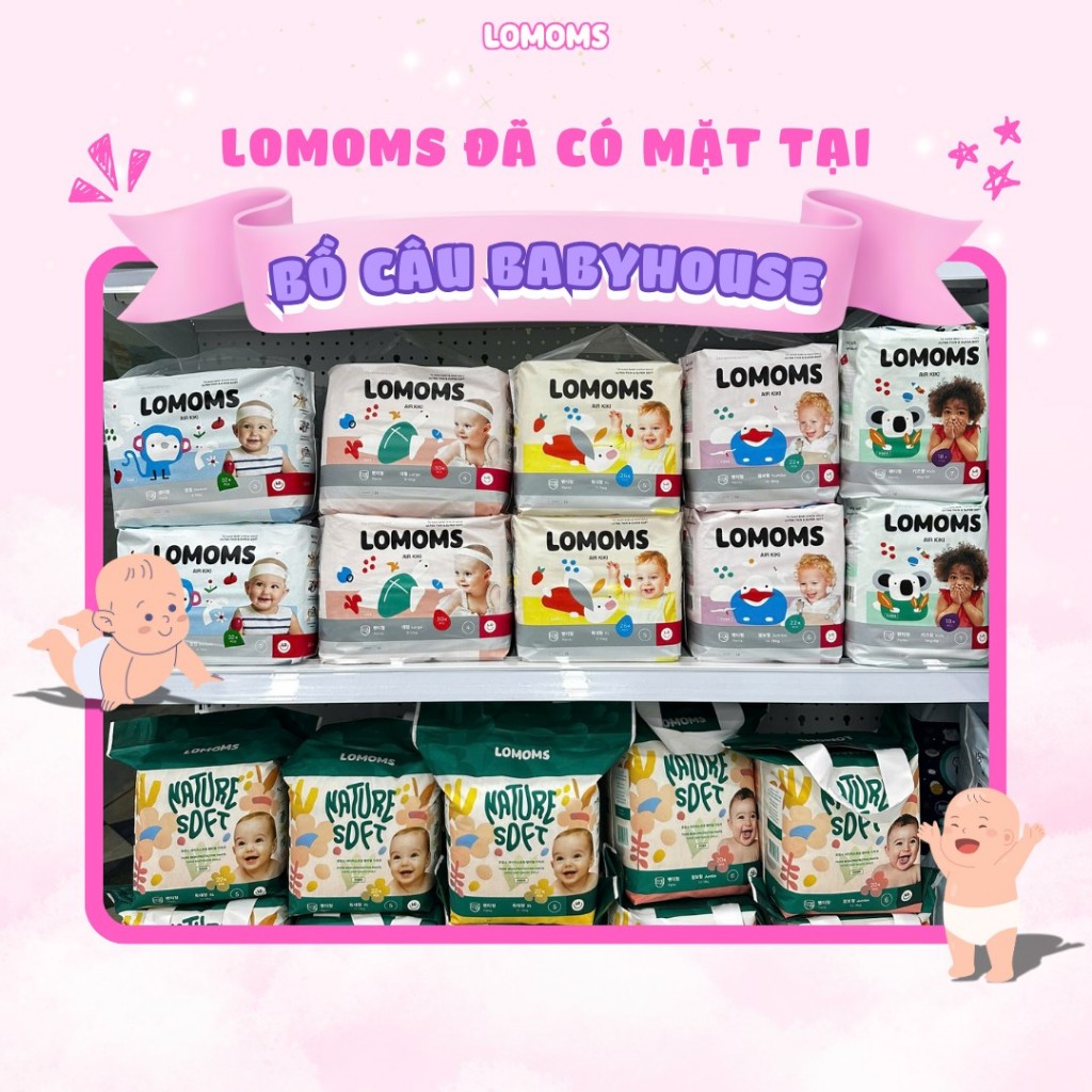 Tã/Bỉm ngày đêm Lomoms nội địa Hàn Quốc, siêu mềm mịn, đủ size cho bé