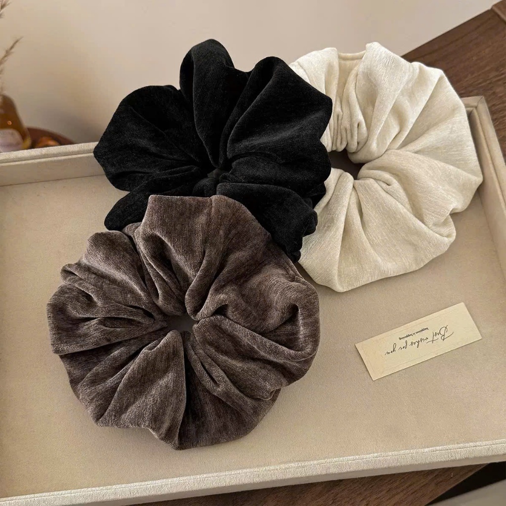 LEZA - Dây Buộc Tóc Scrunchies Nhung Nỉ Cao Cấp 14cm Mềm Mại Thoải Mái. Phong Cách Trẻ Trung Dễ Thương
