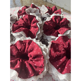 Scrunchies dây nơ cột tóc màu sắc lễ hội nổi bật phối vải xinh xắn phồng to