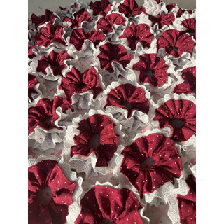 Scrunchies dây nơ cột tóc màu sắc lễ hội nổi bật phối vải xinh xắn phồng to