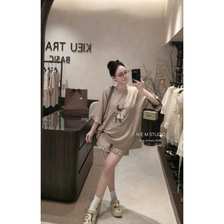 Set gấu phối quần đùi kẻ