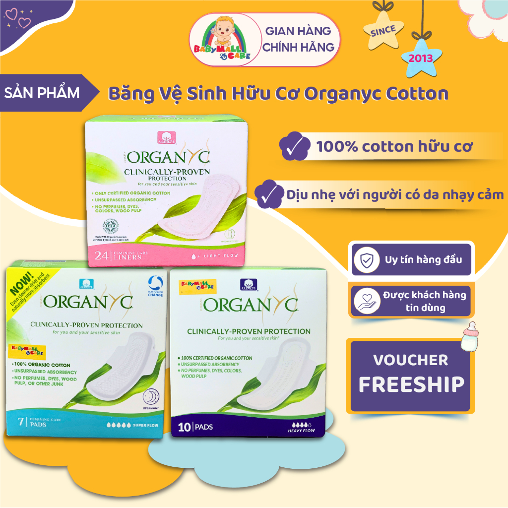 Băng Vệ Sinh Hữu Cơ Organyc Cotton Thấm Hút Tốt, Mềm Mại, Dễ Chịu Cho Da Nhạy Cảm | Babymall & Care