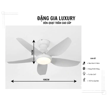 Quạt trần đèn cao cấp 5 cánh ĐG321T sải cánh 106cm gió rất mạnh | Quạt trần 5 cánh cổ ngắn dành cho chung cư trần thấp