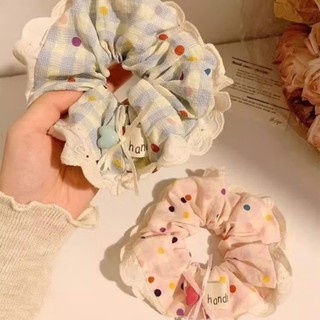 Cột tóc nơ xinh viền caro đính nút hạt xinh xắn cho bạn gái