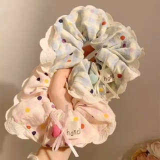 Cột tóc nơ xinh viền caro đính nút hạt xinh xắn cho bạn gái