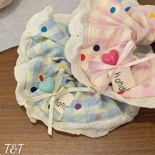 Cột tóc nơ xinh viền caro đính nút hạt xinh xắn cho bạn gái