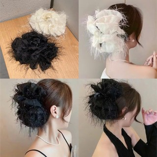 Kẹp gấp tóc nữ phồng tua rua vải lụa sang trọng thời trang