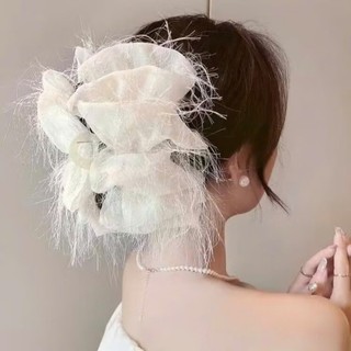 Kẹp gấp tóc nữ phồng tua rua vải lụa sang trọng thời trang