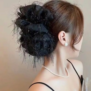 Kẹp gấp tóc nữ phồng tua rua vải lụa sang trọng thời trang
