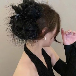 Kẹp gấp tóc nữ phồng tua rua vải lụa sang trọng thời trang