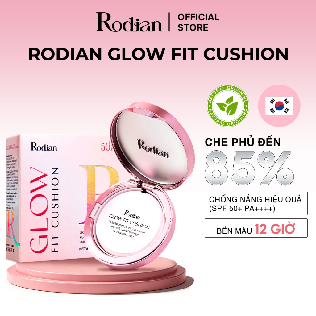 Phấn Nước Mỏng Nhẹ Kiềm Dầu Chống Nắng Rodian Glow Fit Cushion, Giữ Lớp Make Up Lâu Trôi 12 Giờ
