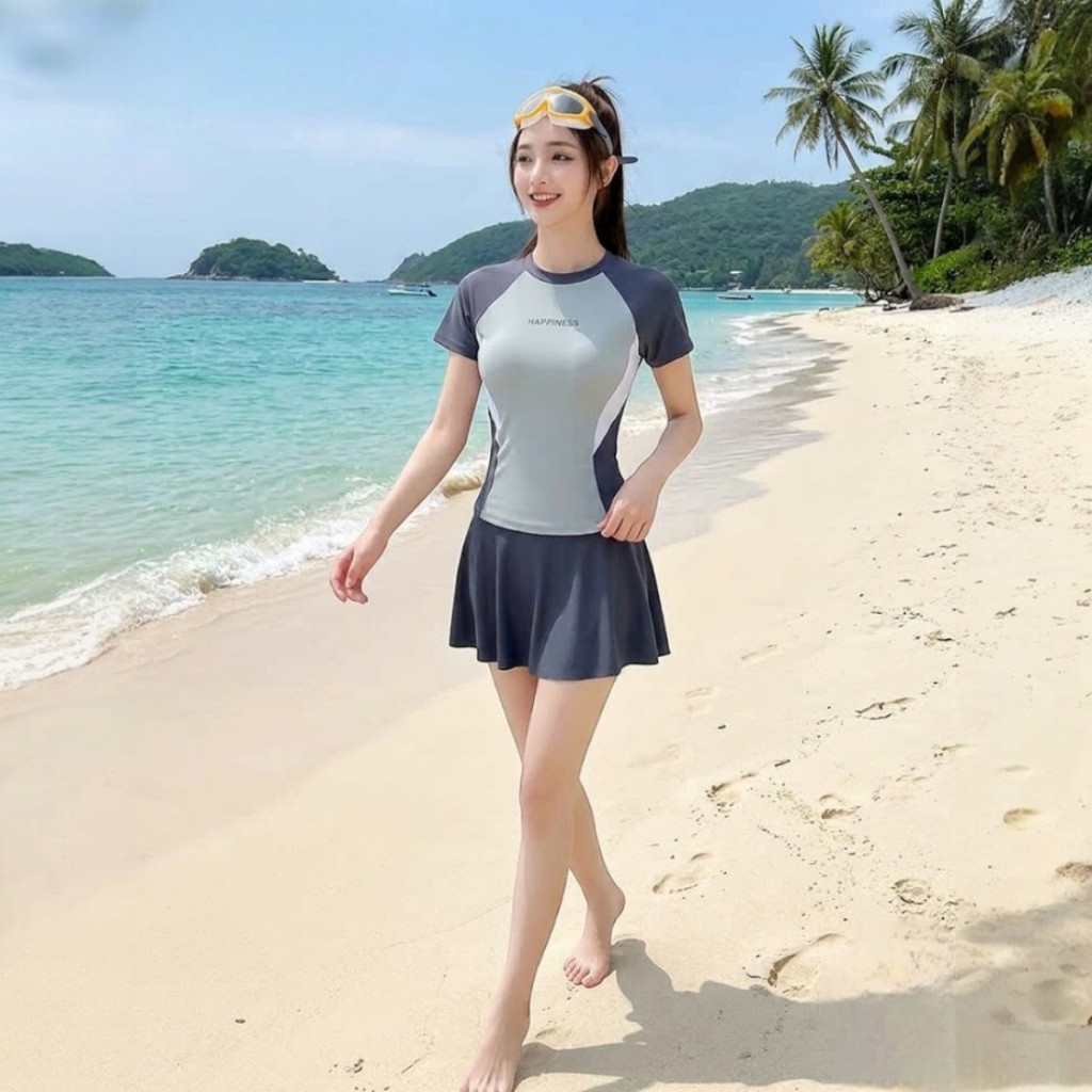 Bikini đồ bơi,bộ bơi nữ 2 mảnh kín đáo áo ngắn tay quần 2 lớp chất thun bơi co giãn,có size từ 38-65kg