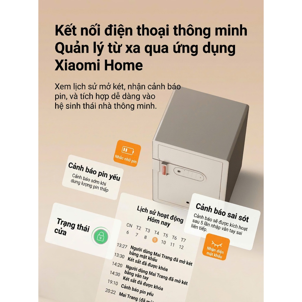 Két Sắt Xiaomi CRMCR Thông Minh 60MS Mở Cửa Tự Động Kết Nối APP Điện Thoại