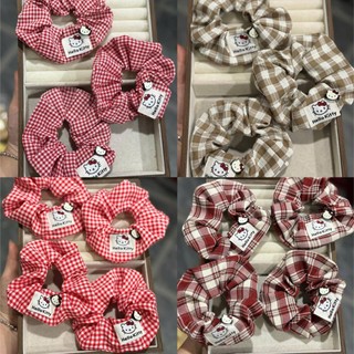Scrunchies dây cột tóc màu hồng hoạ tiết mèo xinh xắn cho bé gái