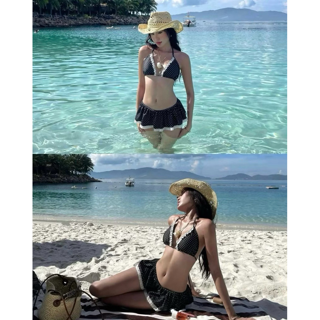 BIKINI DTD 2 Mảnh Caro Đỏ Thiết Kế Viền Ren l Venus BIKINI sẵn hàng| hỏa tốc |
