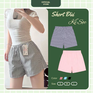 Quần Sooc Đùi Sọc Kẻ Nữ Dáng Xuông Mặc Ở Nhà, Vải Kate Cotton Mịn Thoáng Mát-QK001