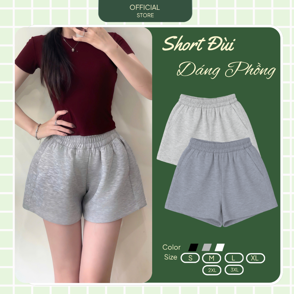 Quần Short Nỉ Nữ Bigsize Dày Dặn Cạp Chun Co Giãn, Quần Sooc Đùi Dáng Phồng Đủ Màu Cạp Cao-QSN001