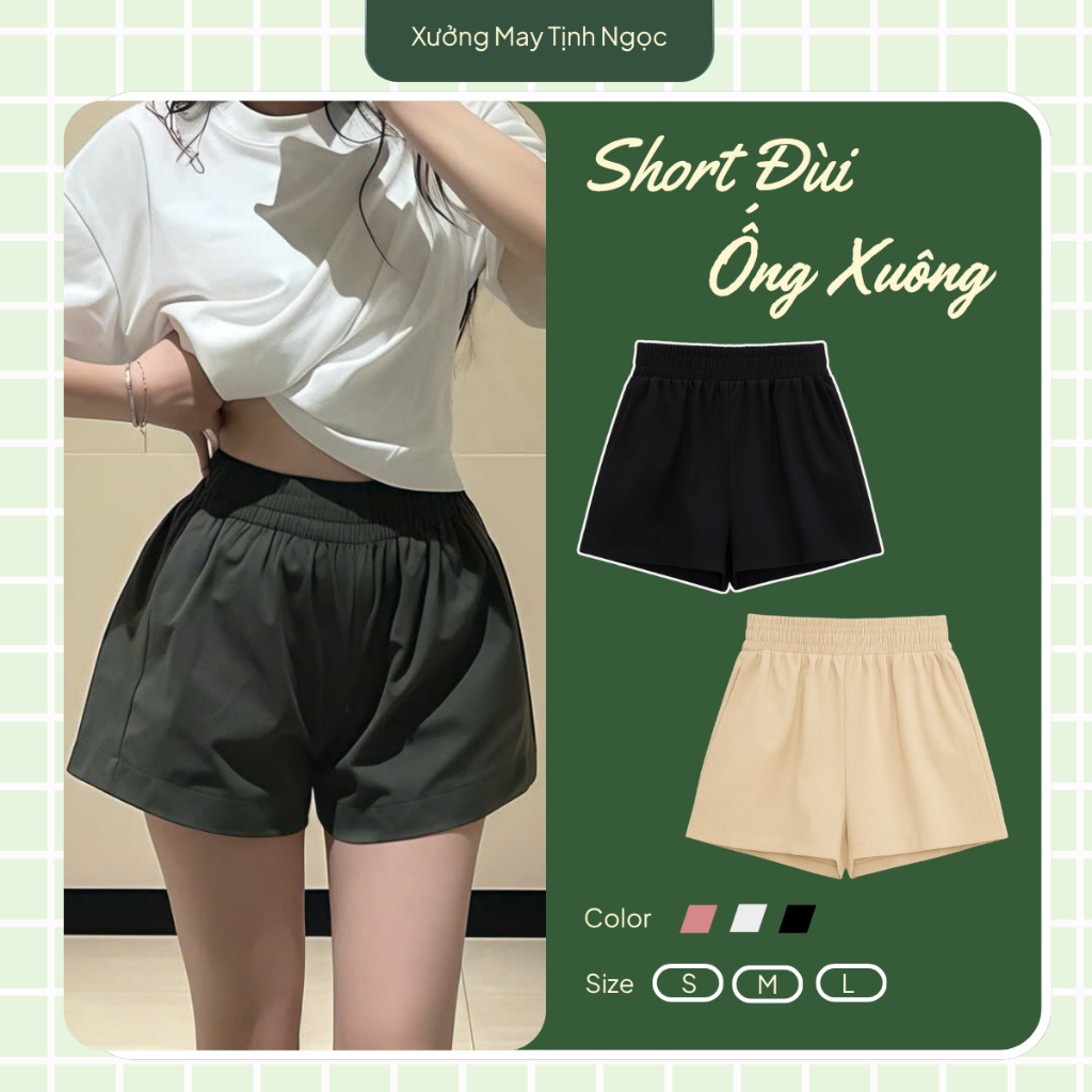 Quần Đùi Nữ Ống Rộng Dáng Phồng Vải Mềm Mặc Ở Nhà, Short Cạp Chun Lưng Cao Thoáng Mát-QS001