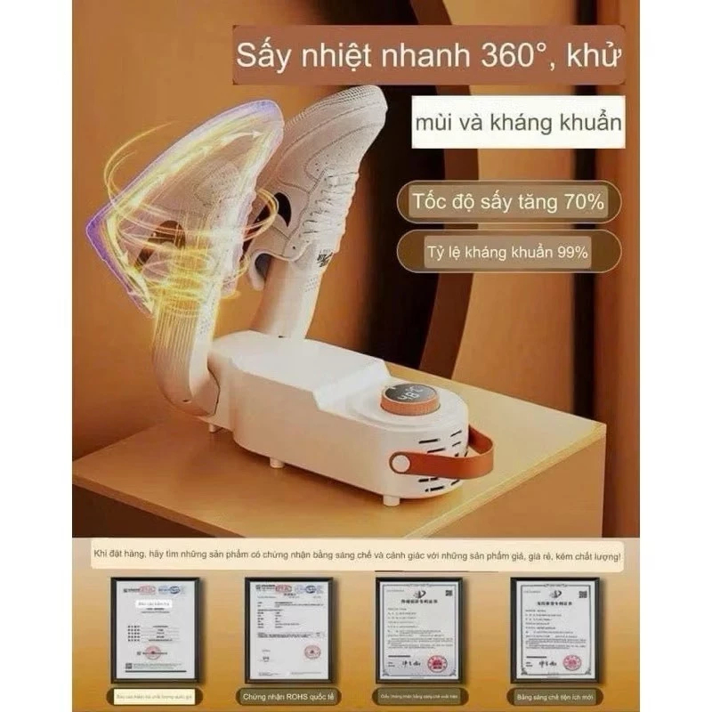 Máy sấy giày Shoe Dryer gấp gọn, hẹn giờ, có tia uv kháng khuẩn khử mùi giày tất chống hôi chân