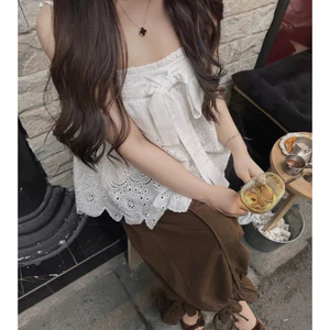 Áo 2 dây ren thô xoè thắt nơ ngực