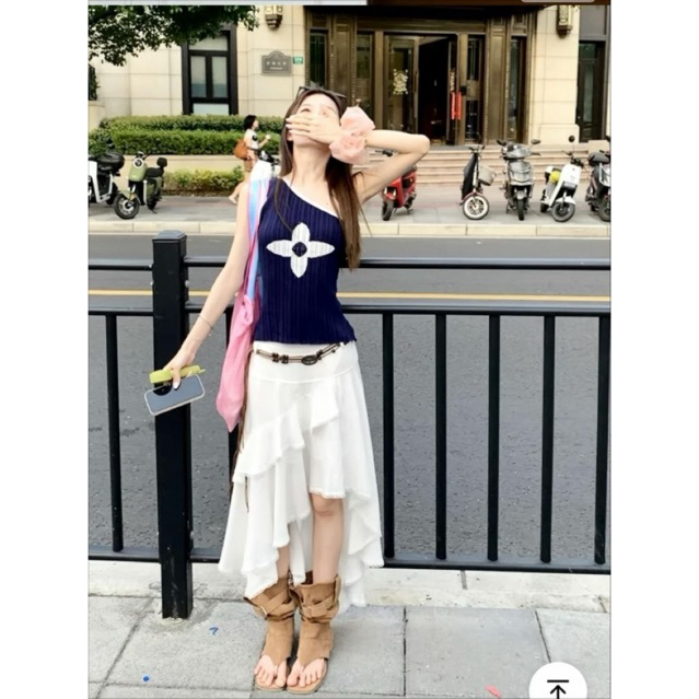 QCCC_L1 [ mã mới ] Váy tầng bất đối xứng kèm dây đai , ảnh thật ở cuối