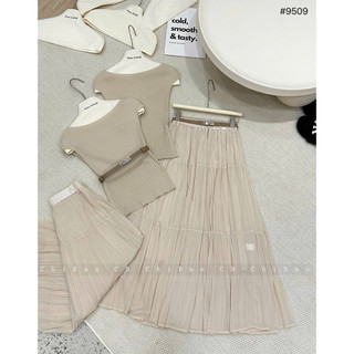 Set Áo Trễ Vai Chân Váy Ly Linh Hoàng [Sẵn Ship]