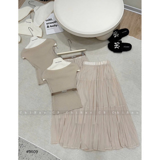 Set Áo Trễ Vai Chân Váy Ly Linh Hoàng [Sẵn Ship]
