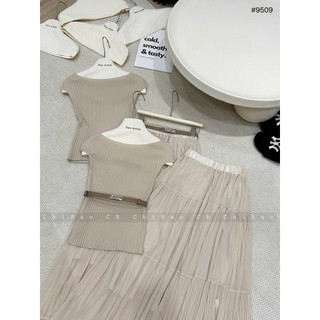 Set Áo Trễ Vai Chân Váy Ly Linh Hoàng [Sẵn Ship]