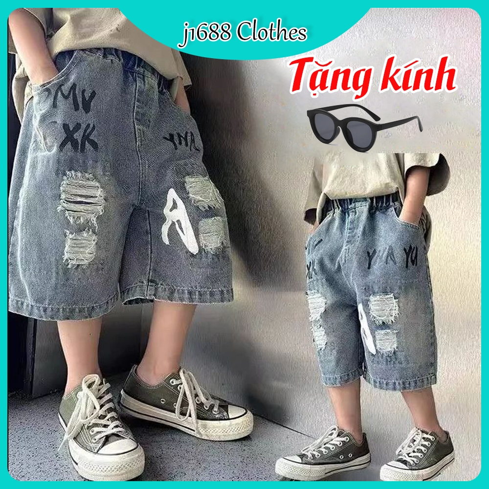 Quần lửng jean mềm cho bé (10-40kg) Tặng Kính j1688 Kids quẩn jean mài rách phong cách cho bé M0062