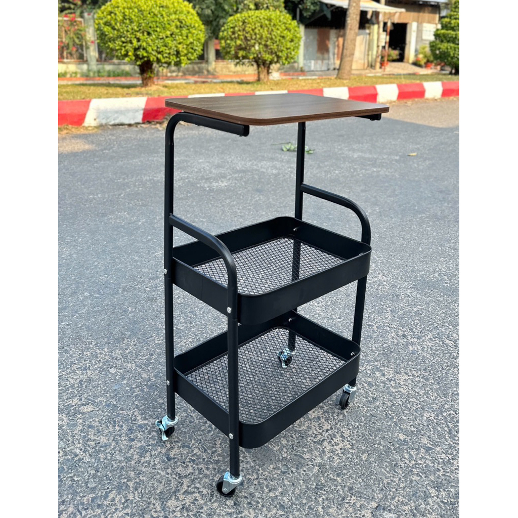 KỆ SPA ĐẨY 3 TẦNG MẶT BÀN GỖ CÓ BÁNH XE