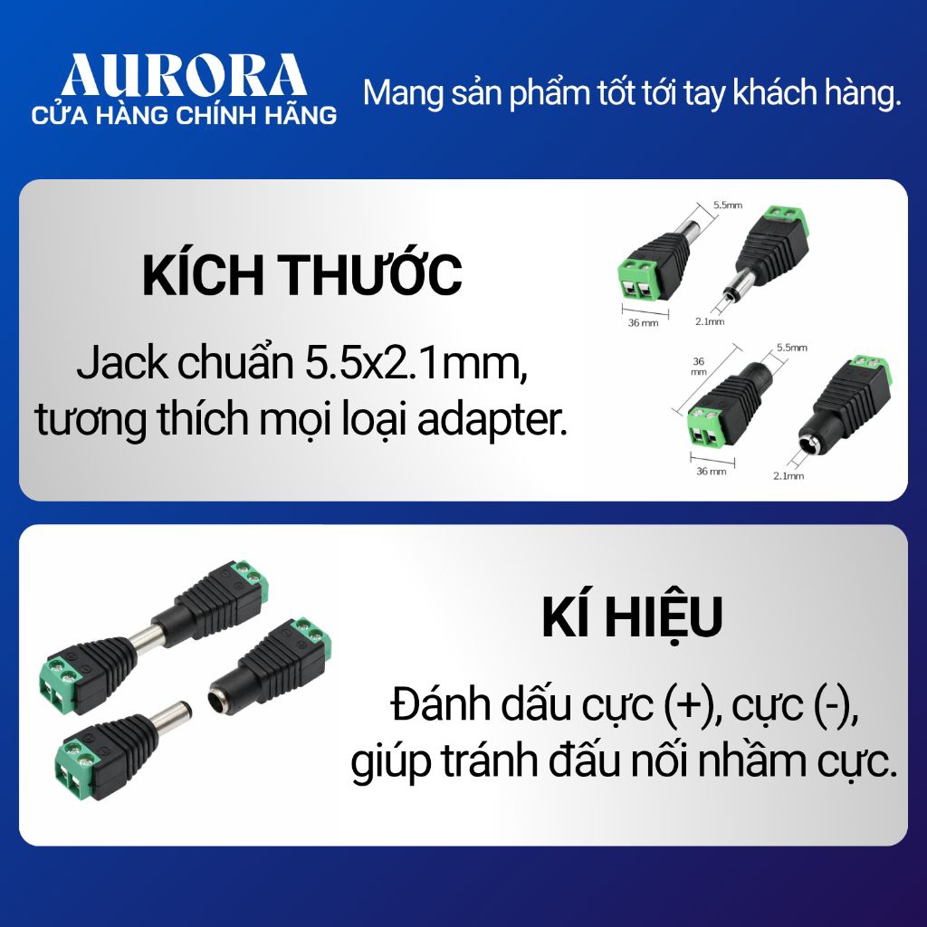 Jack Nguồn DC 5.5x2.1mm Vặn Vít Đực/Cái - Jack Chế Nguồn Camera, Đèn LED, Modem