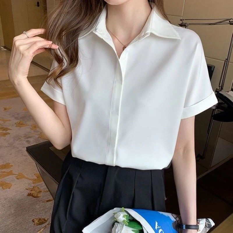 [Peinn] Áo sơ mi trắng tay ngắn nữ giấu nút from rộng