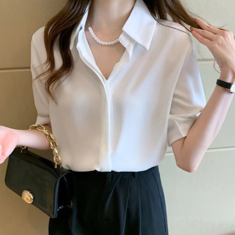 [Peinn] Áo sơ mi trắng tay ngắn nữ giấu nút from rộng