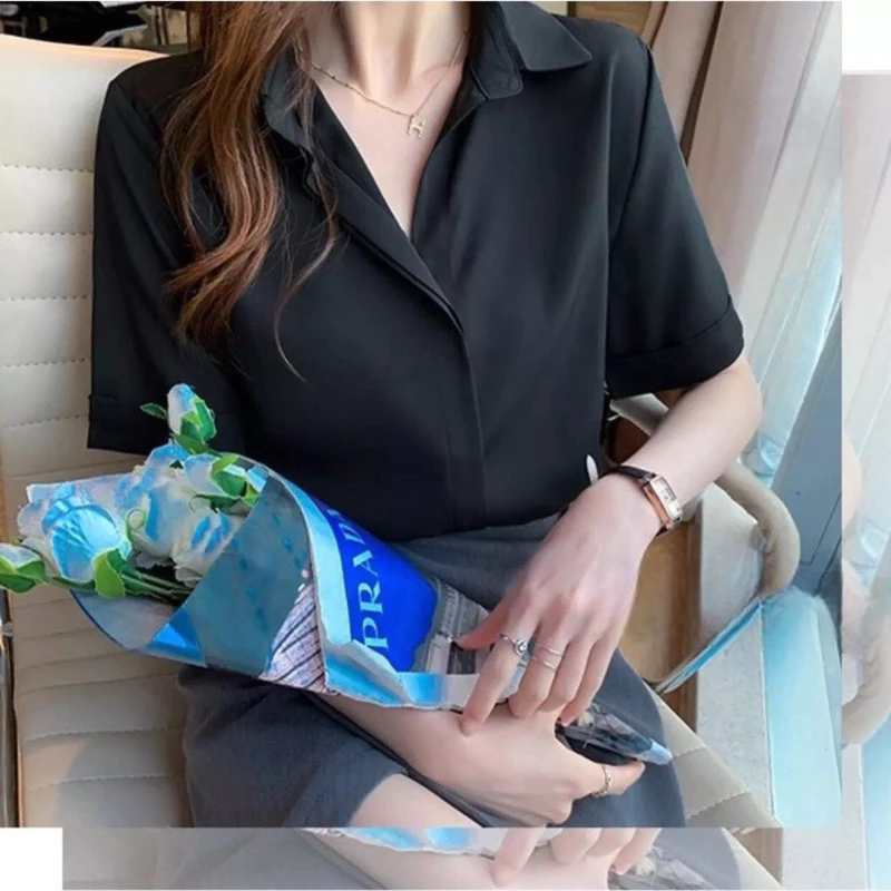 [Peinn] Áo sơ mi trắng tay ngắn nữ giấu nút from rộng