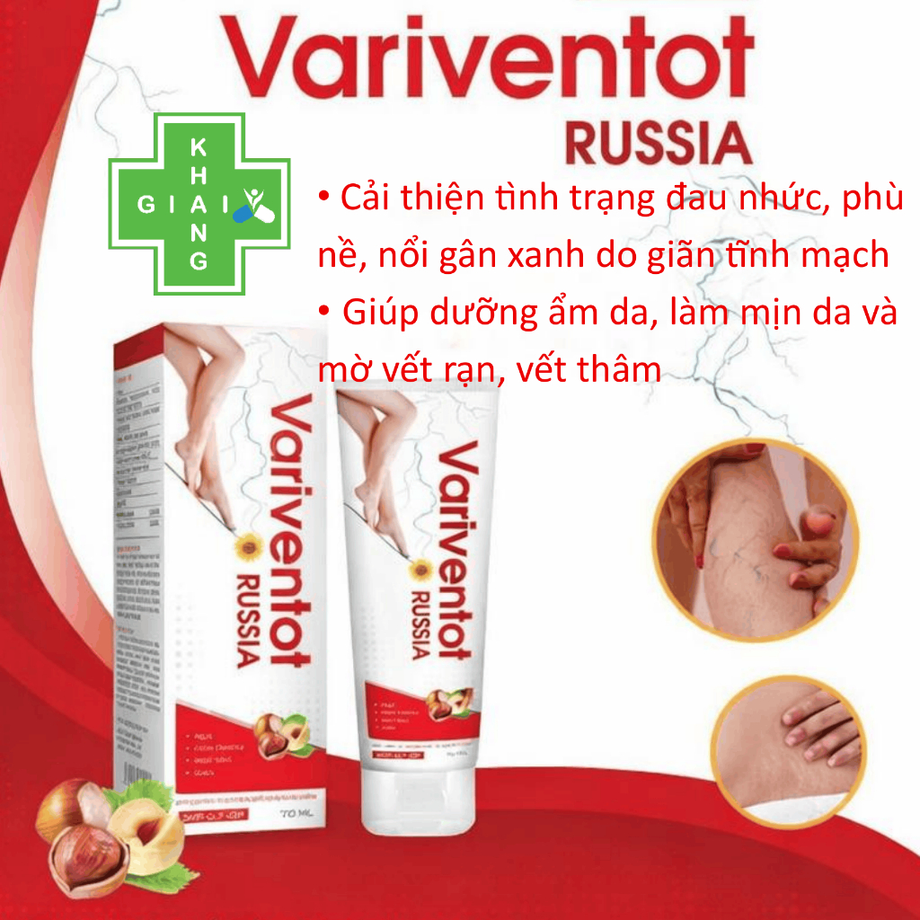 Kem bôi Variventot Russia giúp làm mờ các vết rạn da, cải thiện tình trạng nổi gân xanh do giãn tĩnh mạch (Chai 70ml)