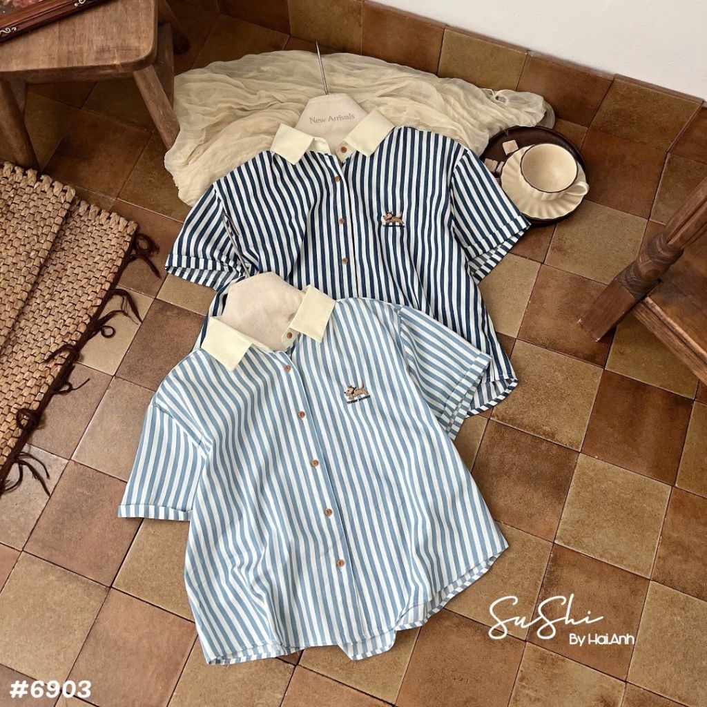 [𝑯𝒂 𝑨𝒏𝒉] Áo Sơ Mi Cộc Pha Cổ Sắn Gấu Tay QCL1