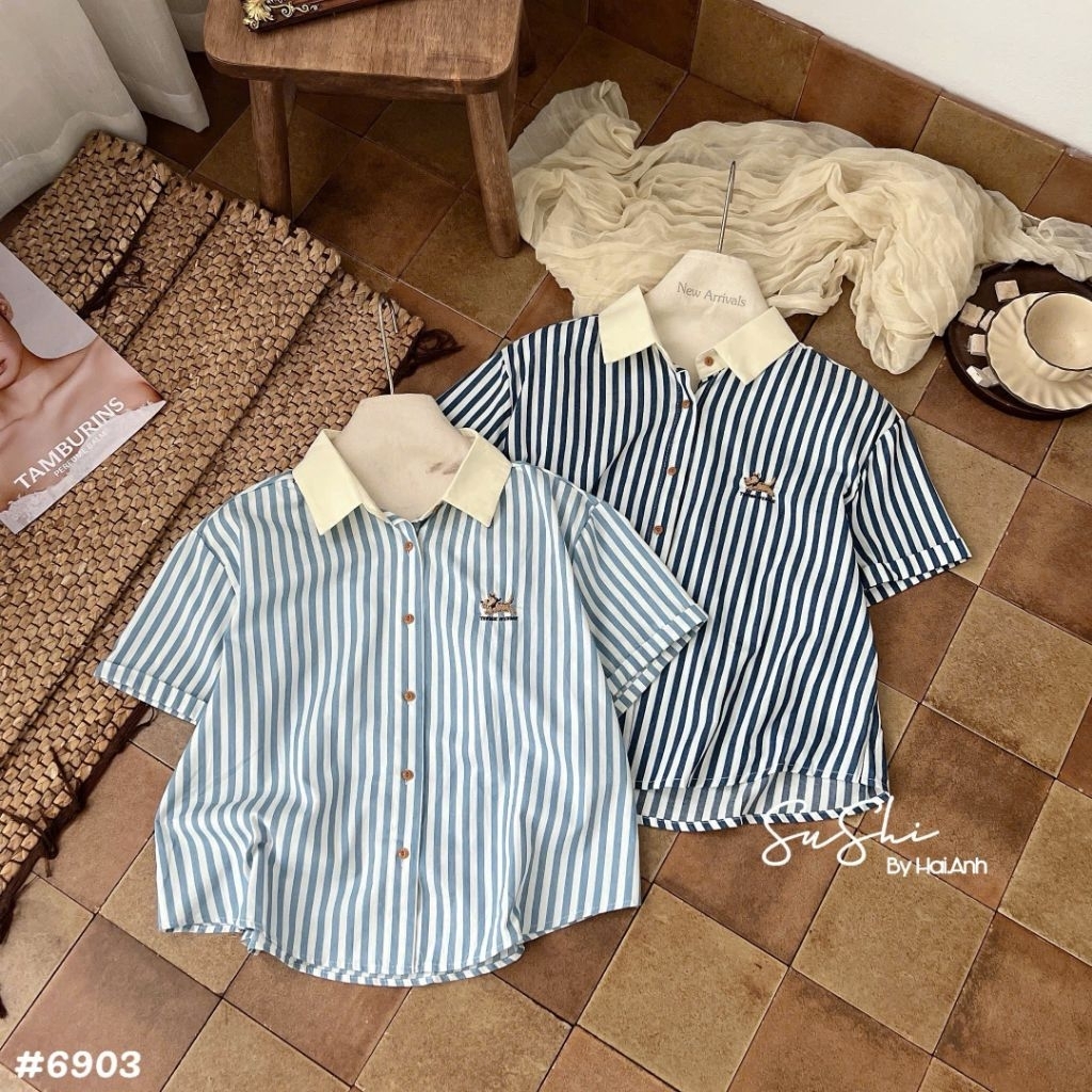 [𝑯𝒂 𝑨𝒏𝒉] Áo Sơ Mi Cộc Pha Cổ Sắn Gấu Tay QCL1