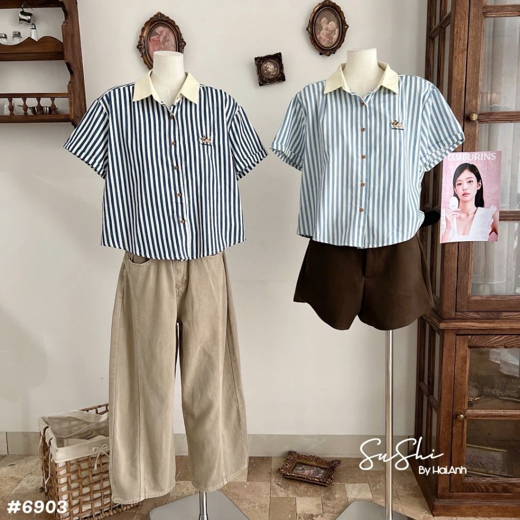 [𝑯𝒂 𝑨𝒏𝒉] Áo Sơ Mi Cộc Pha Cổ Sắn Gấu Tay QCL1