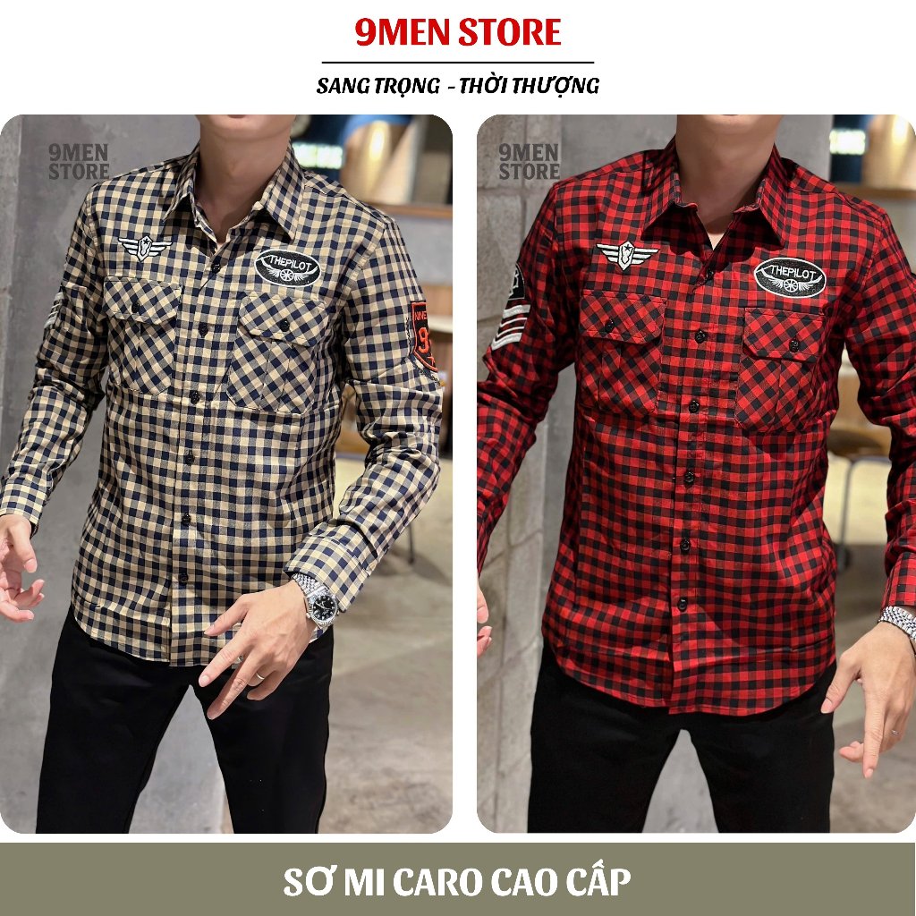 Sơ Mi Tay Dài Nam Cao Cấp Họa Tiết Caro Hình Thêu Mạnh Mẽ Phong Cách Đường Phố Menswear 6012