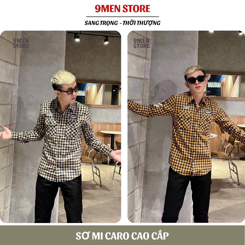 Sơ Mi Tay Dài Nam Cao Cấp Họa Tiết Caro Hình Thêu Mạnh Mẽ Phong Cách Đường Phố Menswear 6012