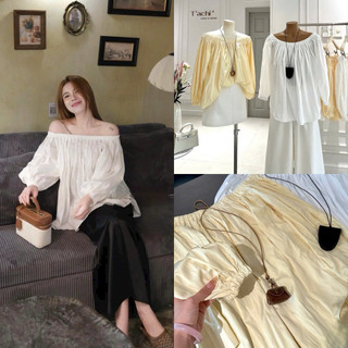 SEP House - Áo trễ vai thô boi tay dài dáng bồng xoè 2 màu trắng vàng trendy dễ phối mùa hè - Hàng loại 1