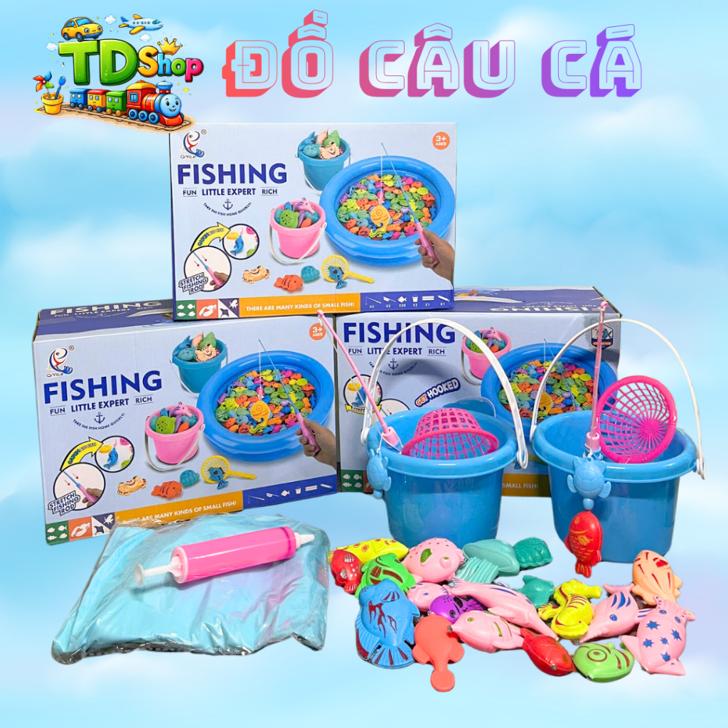 Bộ Đồ Chơi Câu Cá Nam Châm Cho Bé 3+ – Chậu Câu Cá Mini Kèm Cần Câu, Vợt, Cá Nhựa Nhiều Màu