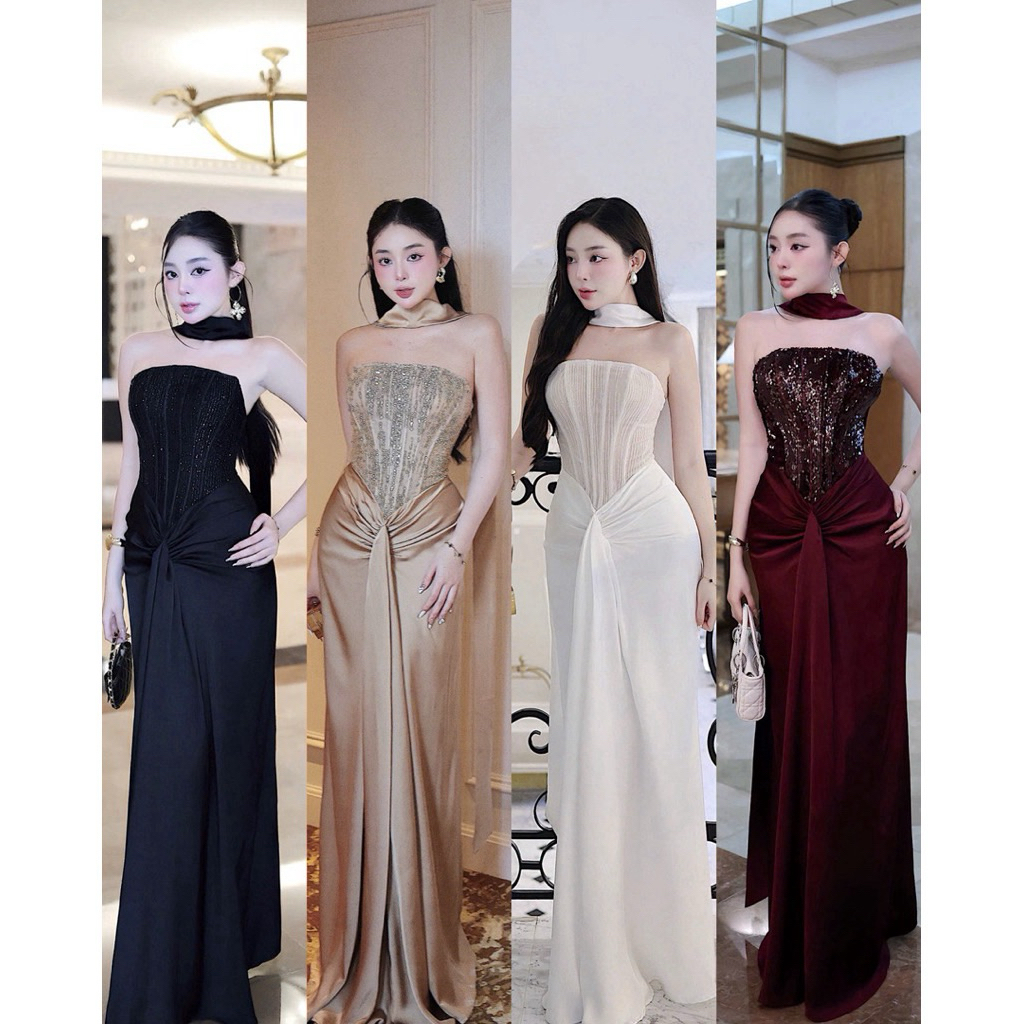 Váy Trắng Dự Tiệc Form Dài Thanh Lịch Kiểu Tiểu Thư
